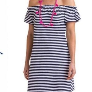 Vineyard vine, Deep Bay striped navy dress with boat neckline